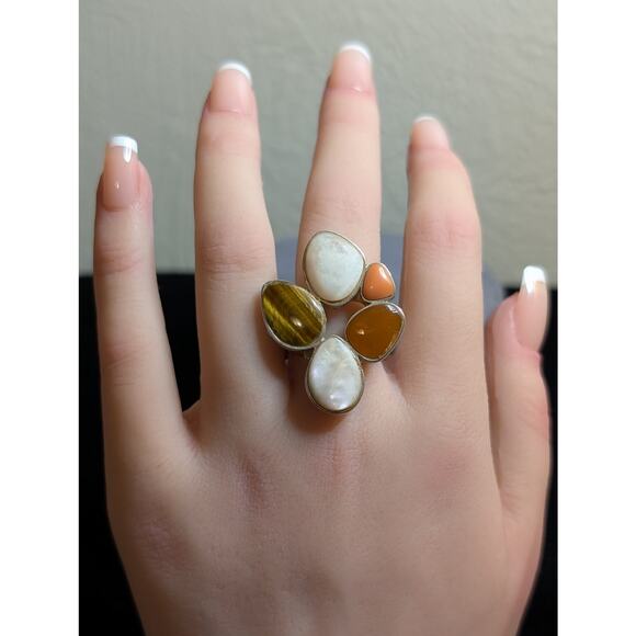 CFJ 925 Sterling Silver Multi-Stone 12.64g Statement Ring Size 7 - Picture 1 of 10